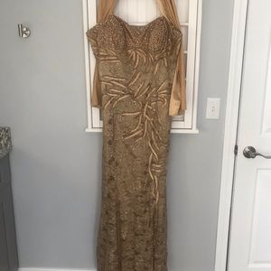 Gold beaded gown with shawl (worn once)
